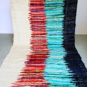 Kilim Boucherouite Bleu Blanc Rose