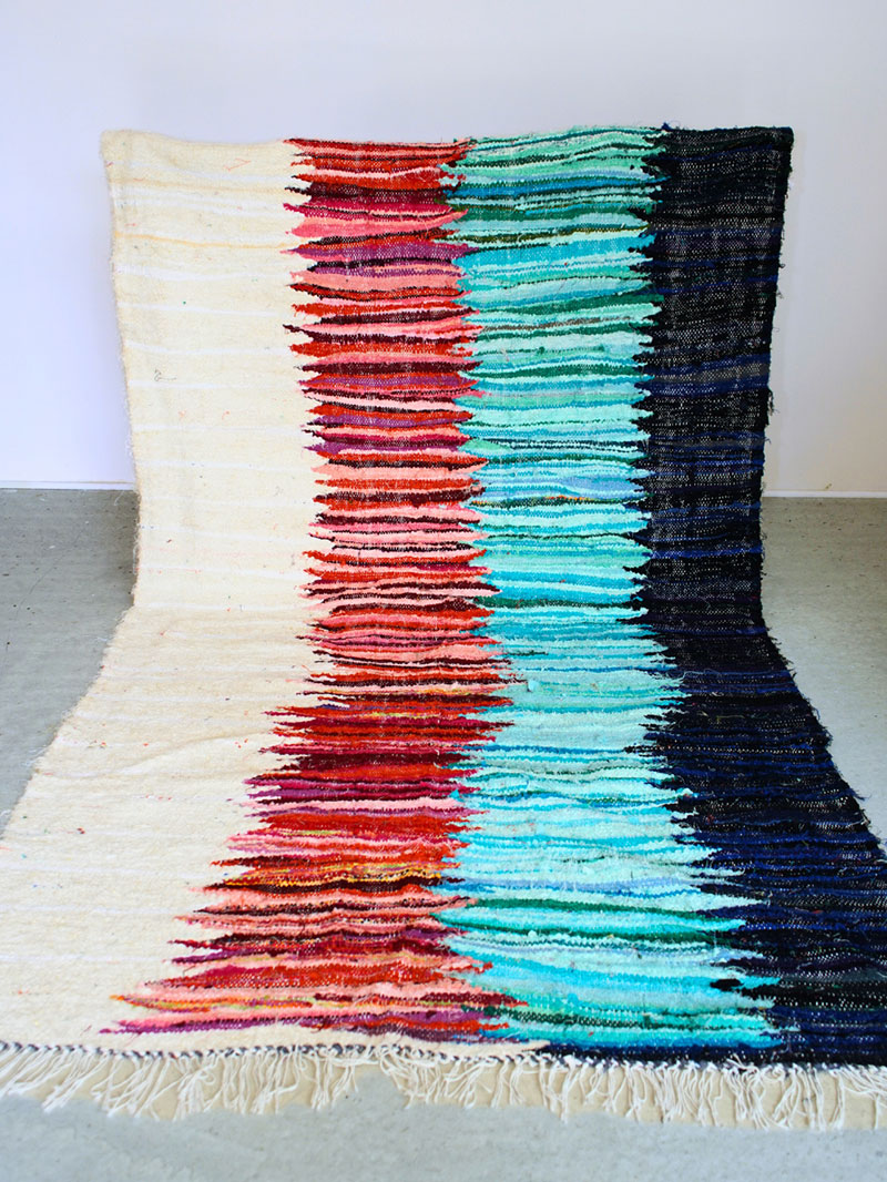 Kilim Boucherouite Bleu Blanc Rose