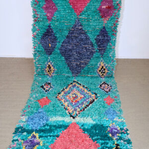 Tapis de couloir berbère Boucherouite Turquoise