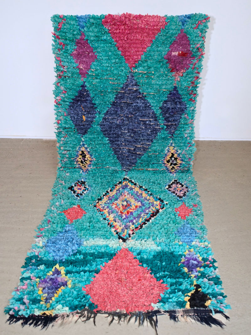 Tapis de couloir berbère Boucherouite Turquoise